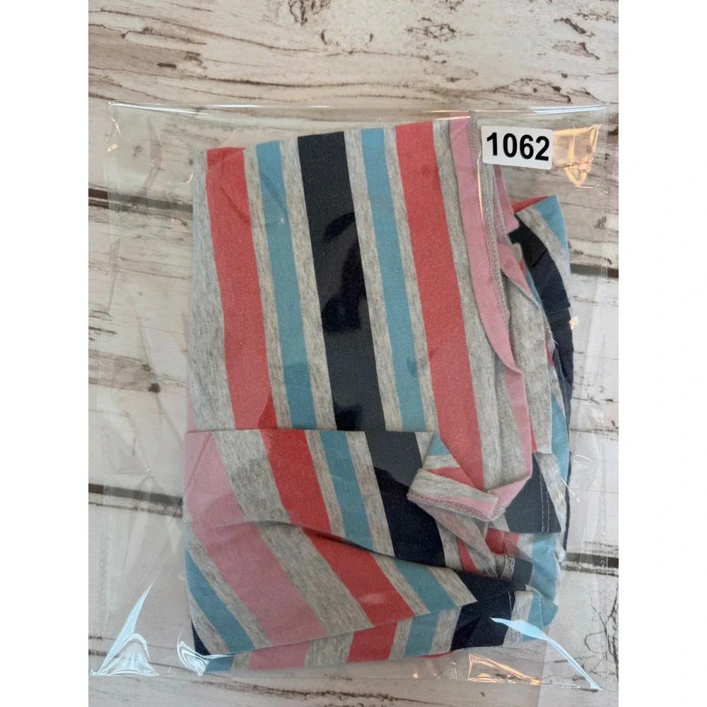 Pekkle Girls Size 7 Striped Sleeveless Knit Dress Pink Blue Grey Casual Skater